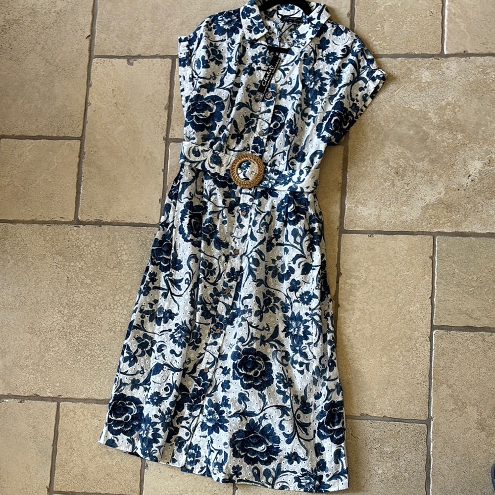 Floral Blue and White Dress